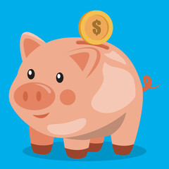 Piggy Bank with Coin Illustration