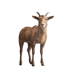 Fototapeta premium A young brown goat standing full body isolated on transparent PNG