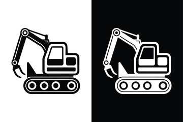 Heavy Equipment Icon. Excavator Silhouette Vector in Black and White