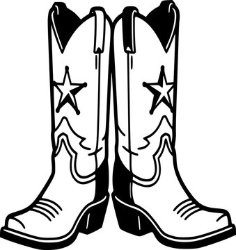 black and white cowboy boots clip art preview