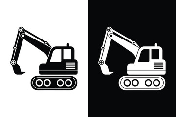 Excavator Silhouette Icon Vector. Heavy Equipment in Black and White