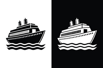 Obraz premium Ferry Transportation Symbol. Vector Silhouette Boat Design