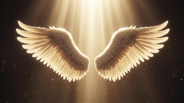 Golden angel wings shining with divine energy