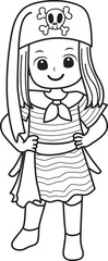 Coloring pages of kids costume in halloween party.