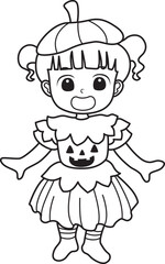 Coloring pages of kids costume in halloween party.