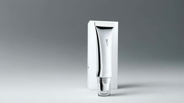 Cosmetic tube with white product box in clean modern studio setting representing beauty, skincare, and packaging mockup