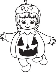 Coloring pages of kids costume in halloween party.