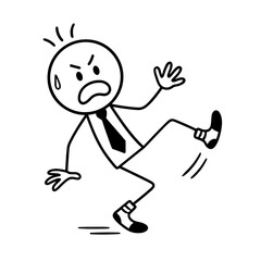 Fototapeta premium Angry stick figure slipping on floor in black and white