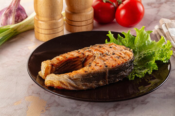 Gourmet grilled salmon fish steak