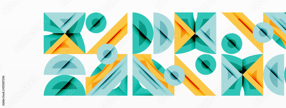 Aufkleber abstract geometric shapes repeat. teal, yellow hues dominate composition. modern design, clean lines