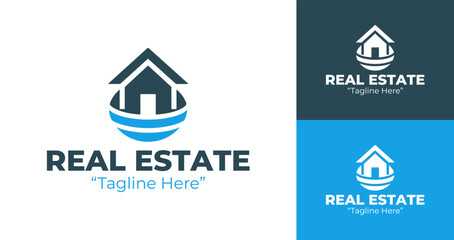 Modern Real Estate Logo in Light Blue and Dark Blue for Professional Branding