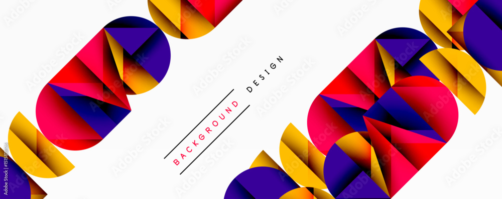 Poster Abstract geometric shapes, vibrant colors, modern design. White background provides contrast, creating dynamic visual impact.