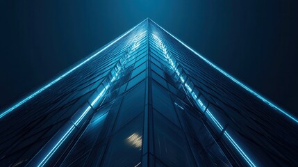 High-tech skyscraper in futuristic city, neon accents, sharp glass and metal, advanced infrastructure 
