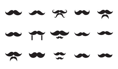 Collection of various stylish black mustache vector illustrations on a clean white background