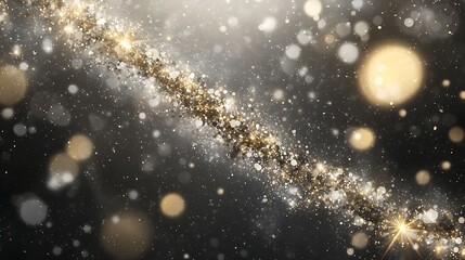 Bright continuous horizontal sparks trail with crisp glowing edges, radiant particles flowing smoothly on a black background with dynamic light