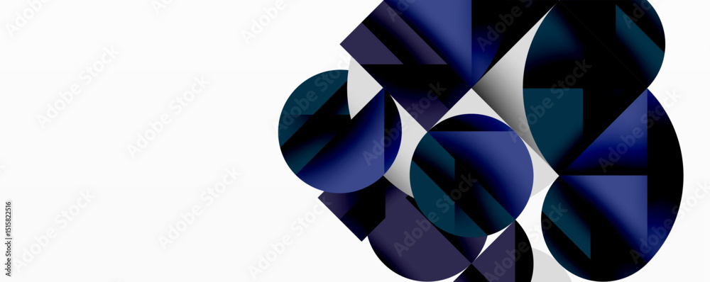 Aufkleber abstract geometric shapes, dark blues, white background. complex composition creates dynamic visual 