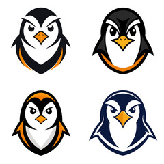 Naklejka premium Collection of four stylized penguin head logos in various colors on a white background design vector