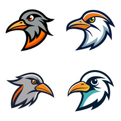 Fototapeta premium Four bird head logos with different color schemes and designs in a square arrangement on white