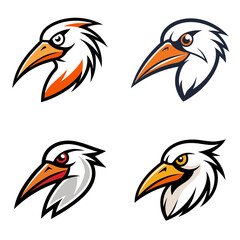 Obraz premium Illustration of four stylized bird head logos with varying color schemes and sharp vector designs