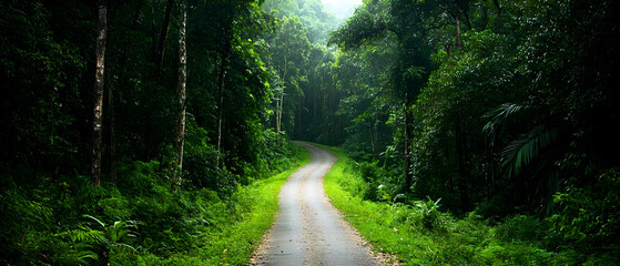 Obraz premium Sunlight Path Through Lush Green Forest