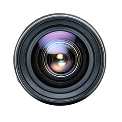 Eye of the Camera Lens Reflection Closeup on Black Background.