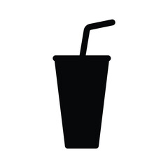 Obraz premium Black Silhouette of a Drink Cup with Straw Icon. A simple black silhouette of a drink cup with a straw, perfect for beverage-related designs, menus, branding, and digital media.