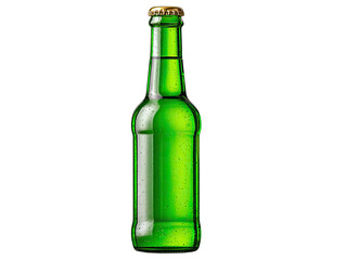 Chilled Beer Bottle: A single, elegantly designed green beer bottle, crowned with a golden cap, stands in isolation against a stark background, exuding refreshment and anticipation.