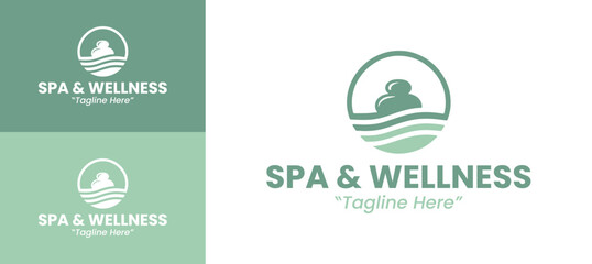 Natural Green Spa and Wellness Logo with Stone and Leaf Design for Eco-Friendly Branding
