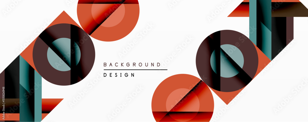 Leinwandbilder Abstract geometric composition. Overlapping circles, rectangles create dynamic visual effect. Warm, cool tones contrast against white backdrop. Modern design element.