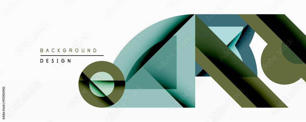 Aufkleber Abstract geometric composition. Overlapping shapes create dynamic visual effect. Gradient colorsgreens, bluesadd depth. Minimalist design suitable for backgrounds, presentations.
