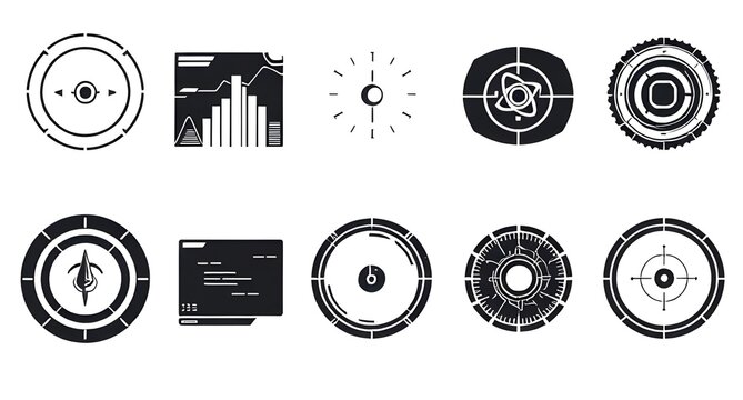 black and white icons on white backgraound