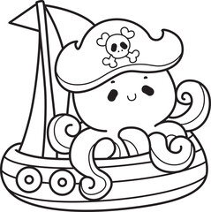 Outline of Cute Kawaii Happy Octopus Vector Icon set.