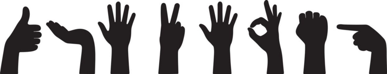 hand gestures, signs, and positions icons silhouette set vector illustration 