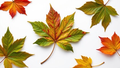 Fototapeta premium An array of colorful autumn leaves displaying various shades of the season. Each leaf showcases intricate details