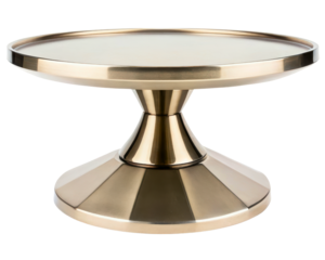 Elegant gold metallic pedestal cake stand for display on a transparent background