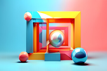 3d rendered illustration of a red ball in a blue box