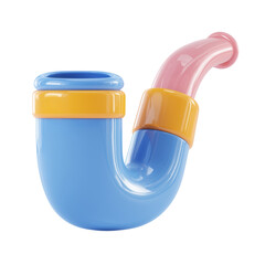 Classic Pipe 3D blue pipe with pink mouth piece and yellow details.