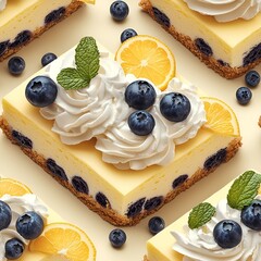 Lemon cake seamless pattern on white background. Generatice AI