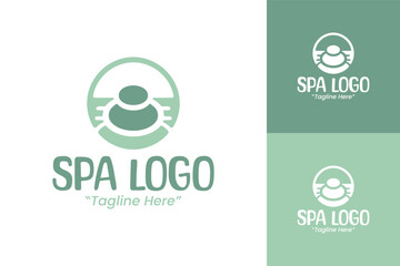 Modern Green Pastel Spa Logo with Stone Design for Therapeutic Wellness Branding
