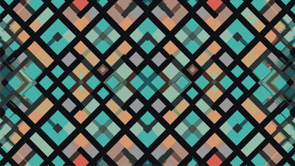 Fototapeta premium Abstract Geometric Pattern with Teal, Coral, and Gray Diamond Shapes
