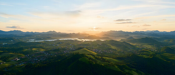 Panoramic Sunset View Of Cityscape Valley