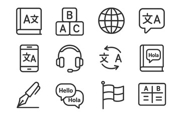 Obraz premium Language translation icons on gray striped background