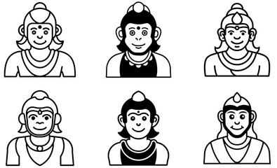 Stylized Line Art Icons of Hindu Monkey Gods