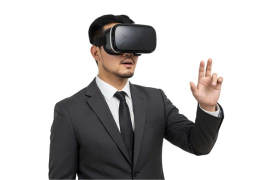 Businessman Exploring Virtual Reality isolated on transparent baackground