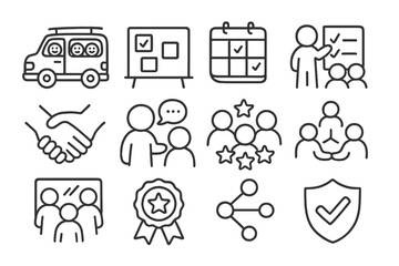 Fototapeta premium Icon set: meeting, planning, collaboration, teamwork, strategy