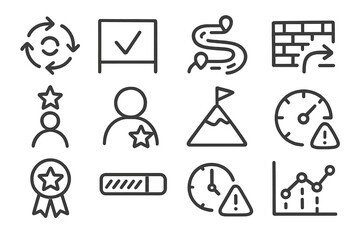 Fototapeta premium Set of business icons: flowchart, goal, clock, award, progress bar, graph