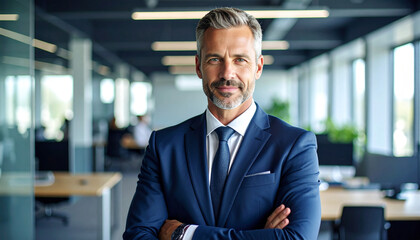 Fototapeta premium Successful business owner in modern office corporate environment professional portrait entrepreneurial leadership