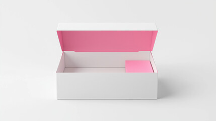 Empty opened gift box on a comfortable white sofa in a minimalist home interior design