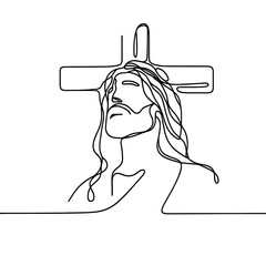 Simple Continuous one line drawing  of Jesus Christ  . Transparent background png file