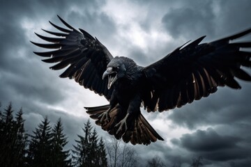 Fototapeta premium Raven vulture animal flying.